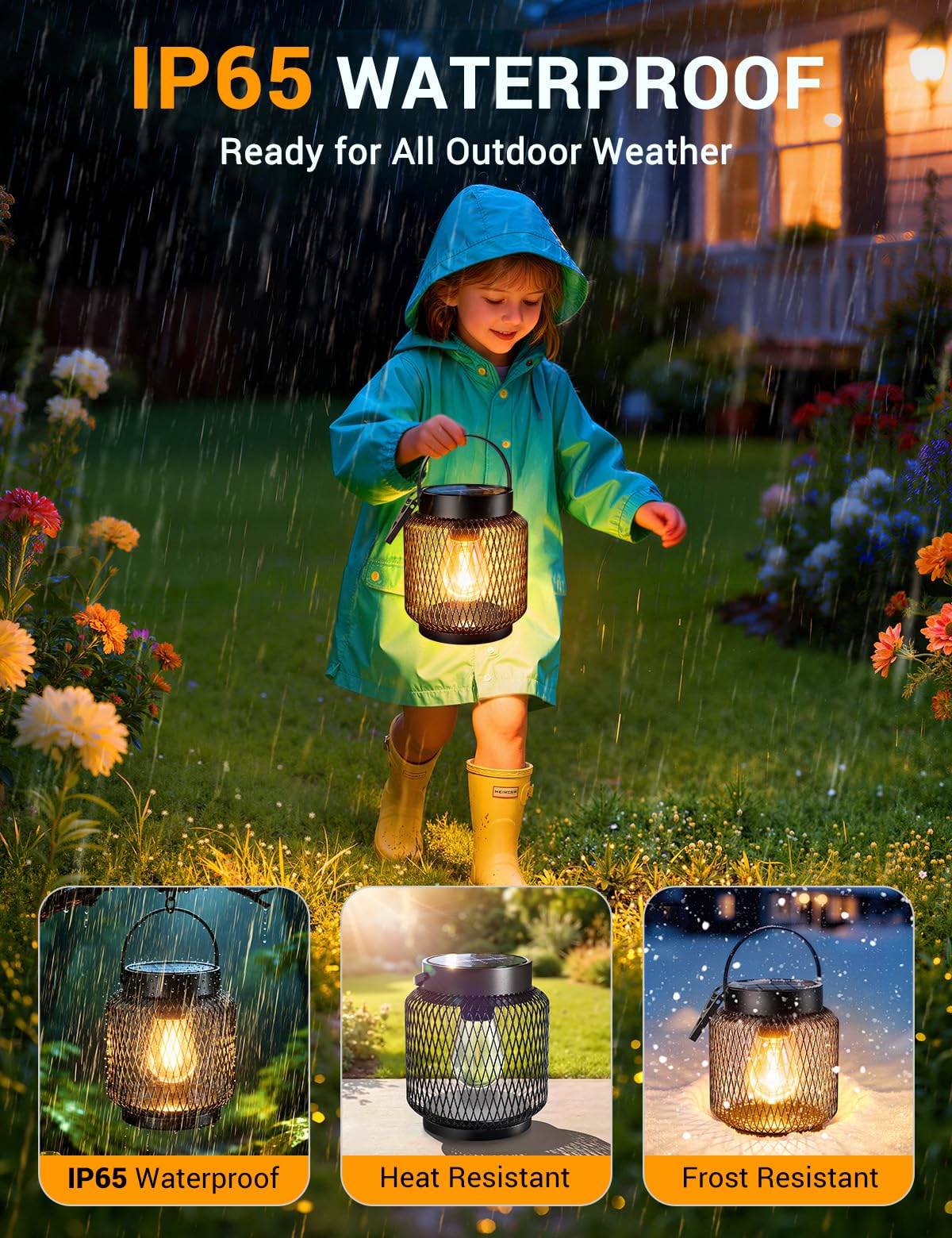 KOOPER Metal Solar Lanterns Outdoor Waterproof, 2 Pack Brighter Hanging Solar Lights for Outside, Up to 15 Hours Modern Hanging Solar Powered Lanterns Lights for Yard Patio Porch Garden Decorative
