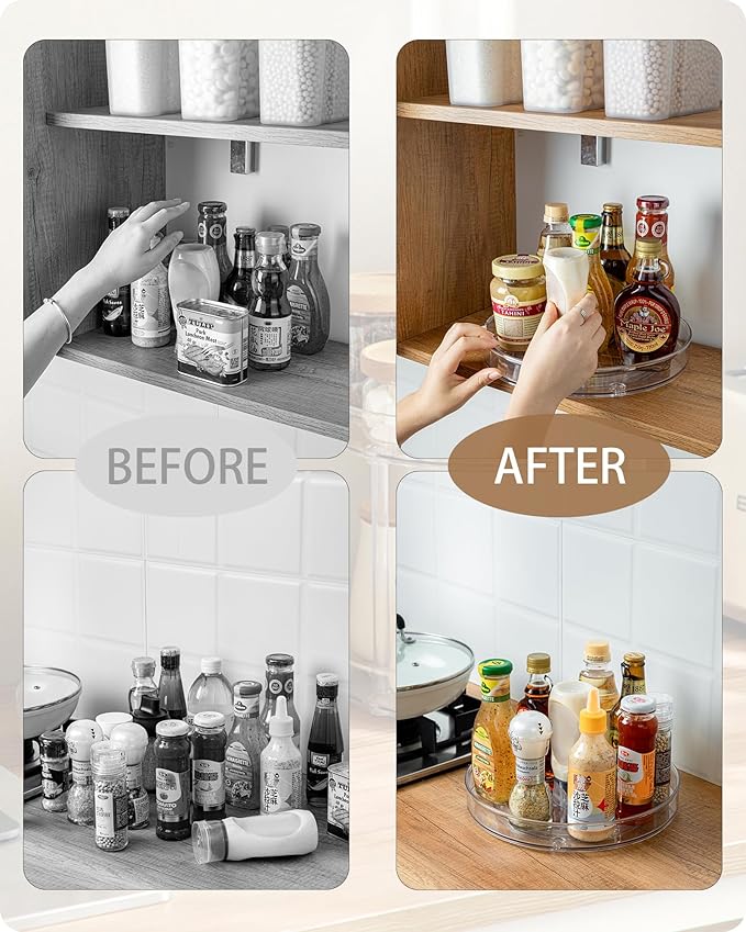 Clear Lazy-Susan Turntable Cabinet-Organizer – 2-Pack 9-Inch Spice Rack Storage for Fridge Refrigerator Pantry