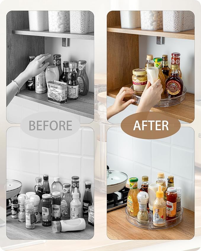 Clear Lazy-Susan Turntable Cabinet-Organizer – 2-Pack 11-Inch Lazy Susan Spice Rack Storage for Fridge Refrigerator Pantry