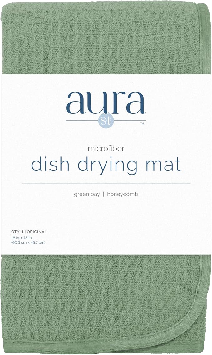 S&T INC. Dish Drying Mat, 16” x 18”, Absorbent Microfiber Kitchen Counter Mat, Dish Drying Pad for Dishes, Utensils, Pots and Pans, Large, Sage Green