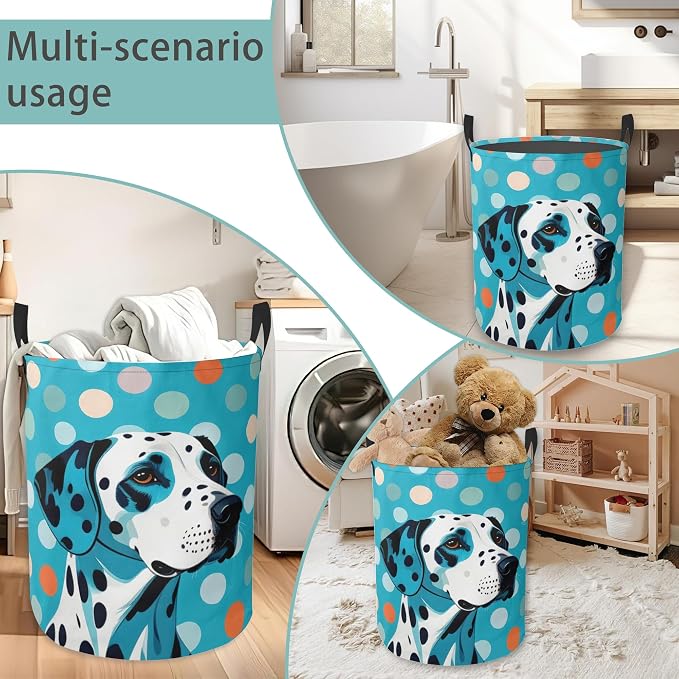 Dalmatian Dog Laundry Basket With Handles Tote Bag Oxford Cloth Funny Laundry Hamper Clothes Storage Bucket Toy Organizer 16" X 20.8"For Bathroom/Laundry/Bedroom