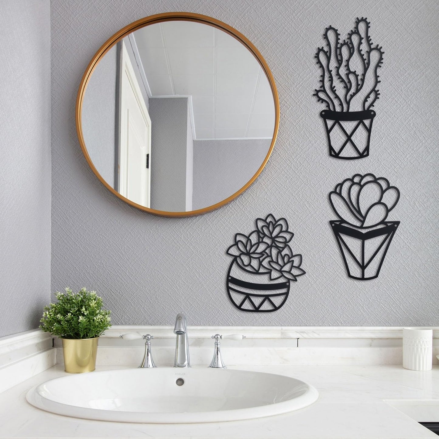 OYEFLY Cactus Metal Wall Art,Modern Metal Wall Decors Plant (3 Pcs)