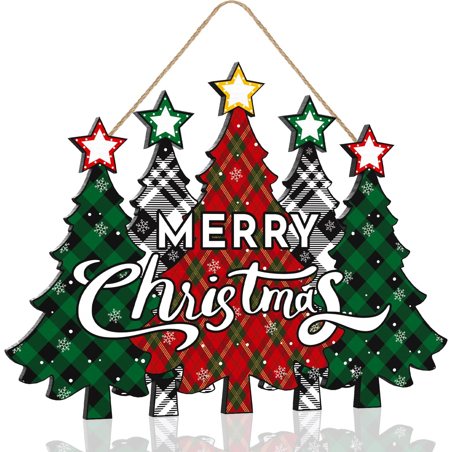 Wooden Merry Christmas Door Sign,Christmas Tree Door Wreath for Front Sign Wall Signs,Decoration Farmhouse Hanging Plaque,Hanging for Home Wall Decor Party(Red)
