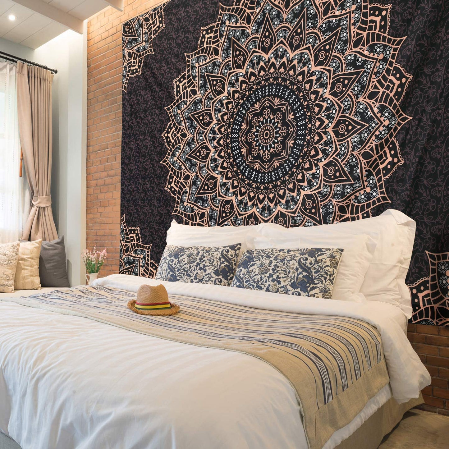 Edeesky Black Mandala Tapestry Wall Hanging Psychedelic Wall Tapestry Aesthetic Indian Hippie Decor Bohemian Art Boho Home Decoration for Bedroom,Living Room,Dorm