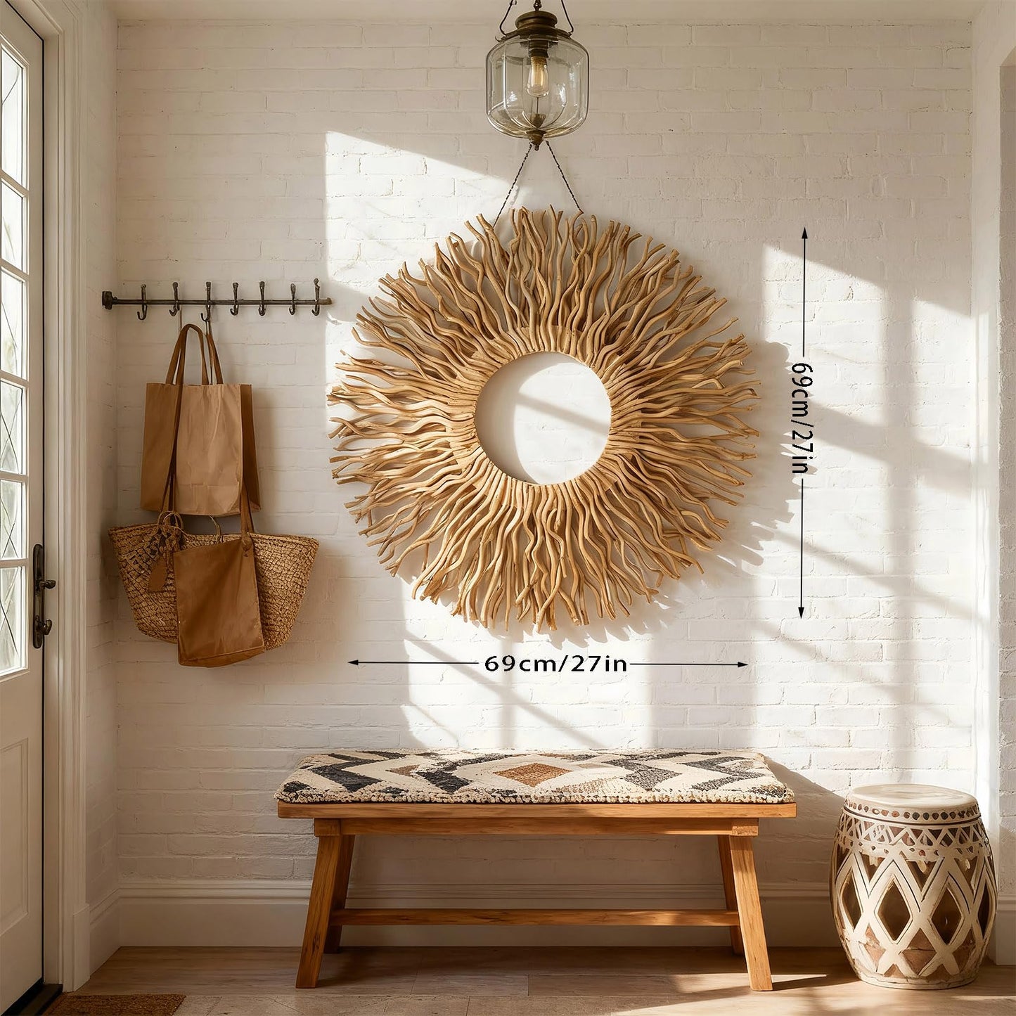 BDJBXK Large Boho Wall Art Decor – Unique Handmade Sunburst Mulberry Branch 27in Wall Art for Living Room, Bedroom, Office, Farmhouse & Home Décor