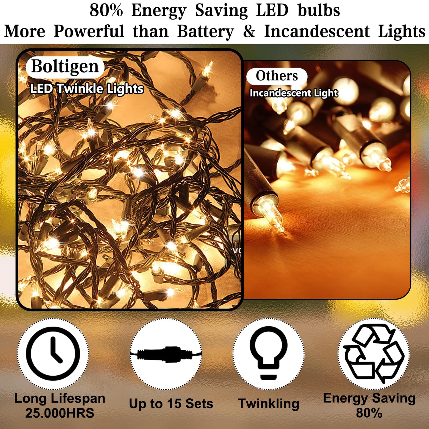 Slow Twinke Lights 75 LED Gentle Twinkling Christmas Lights, UL Certified Waterproof String Lights, 37 of 75 Lights Twinkle, 28 Feet, Connect Up to 3 Sets End to End, Indoor Outdoor Use