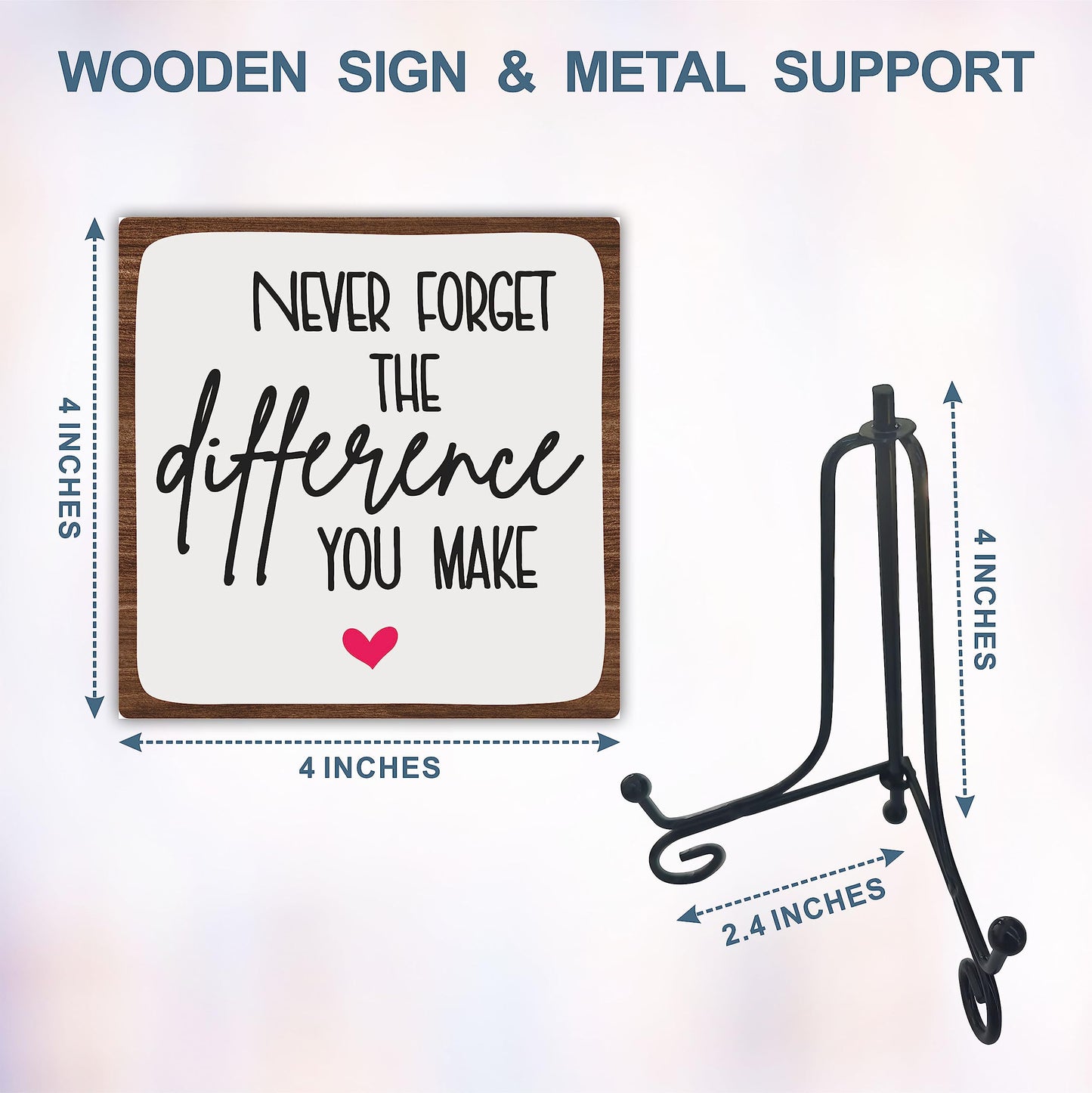 Wooden Motivational Office Desk Decor 4in - Never Forget The Difference You Make - Positive Reminder Inspirational Plaque with Stand for Home Office Desk Decor & Accessories Gift for Women Men- A17