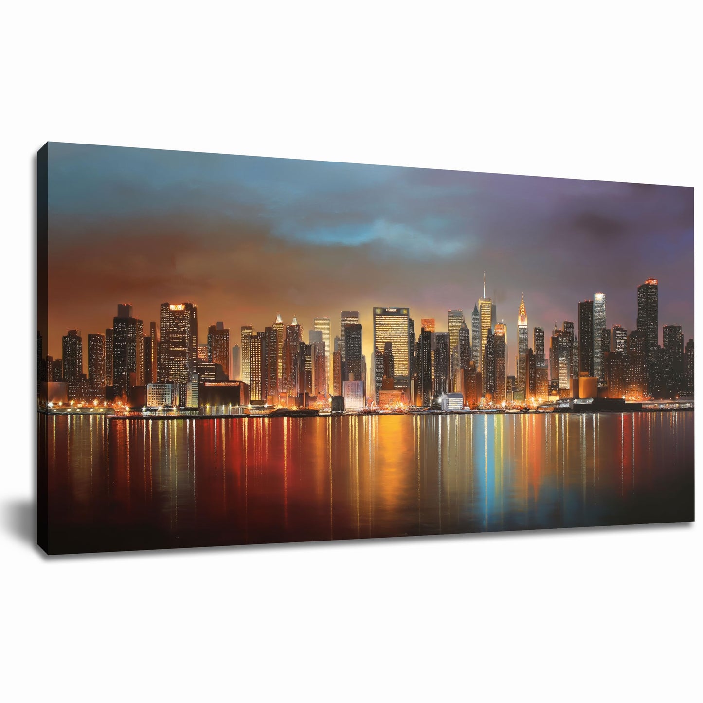 MMMSANSAT Modern New York City Canvas Wall Art for Living Room Manhattan Skyline Night View Artwork for Bedroom Office Canvas Print 20"x40"