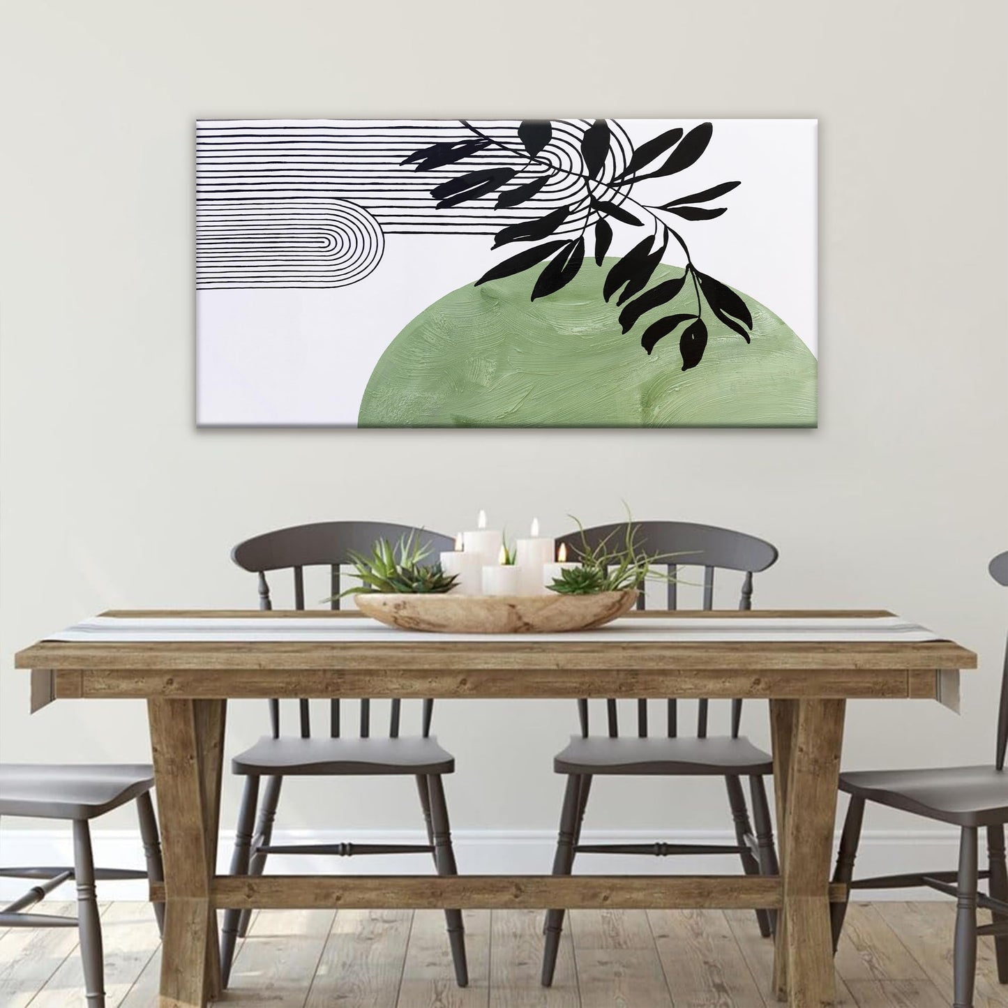TAIJXAGSG Canvas Art Wall Decor Boho Green Wall Art For Living Room Modern Century Canvas Prints Paintings Pictures Botanical Bohemain Wall Art For Hotel Home Wall Artwork 24x48 Inch