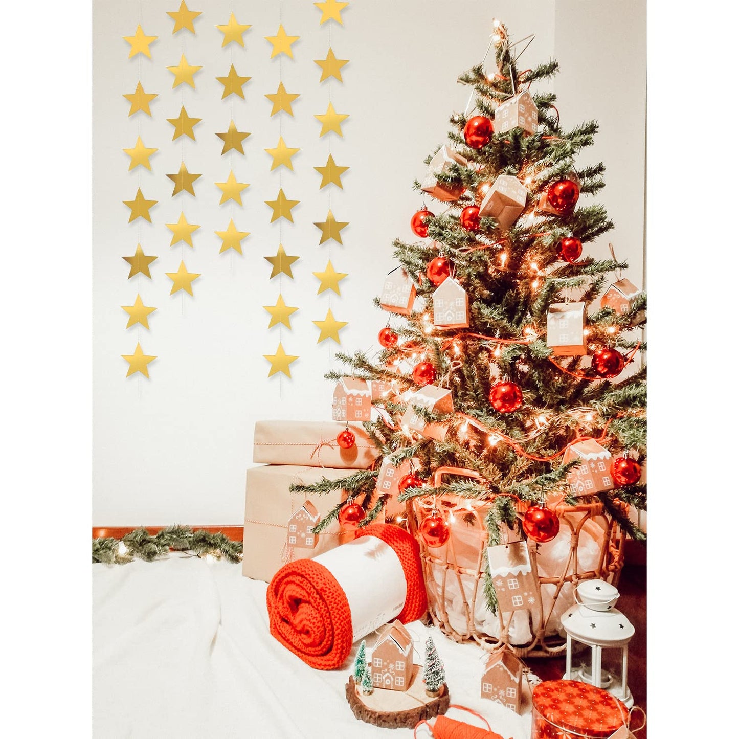 Yzurbu 130ft Gold Star Garland, 10 Strings Double Side Hanging Sparkly Paper Star Banner Decorations for Birthday Wedding Bachelor Baby Shower Christmas Bachelorette Party