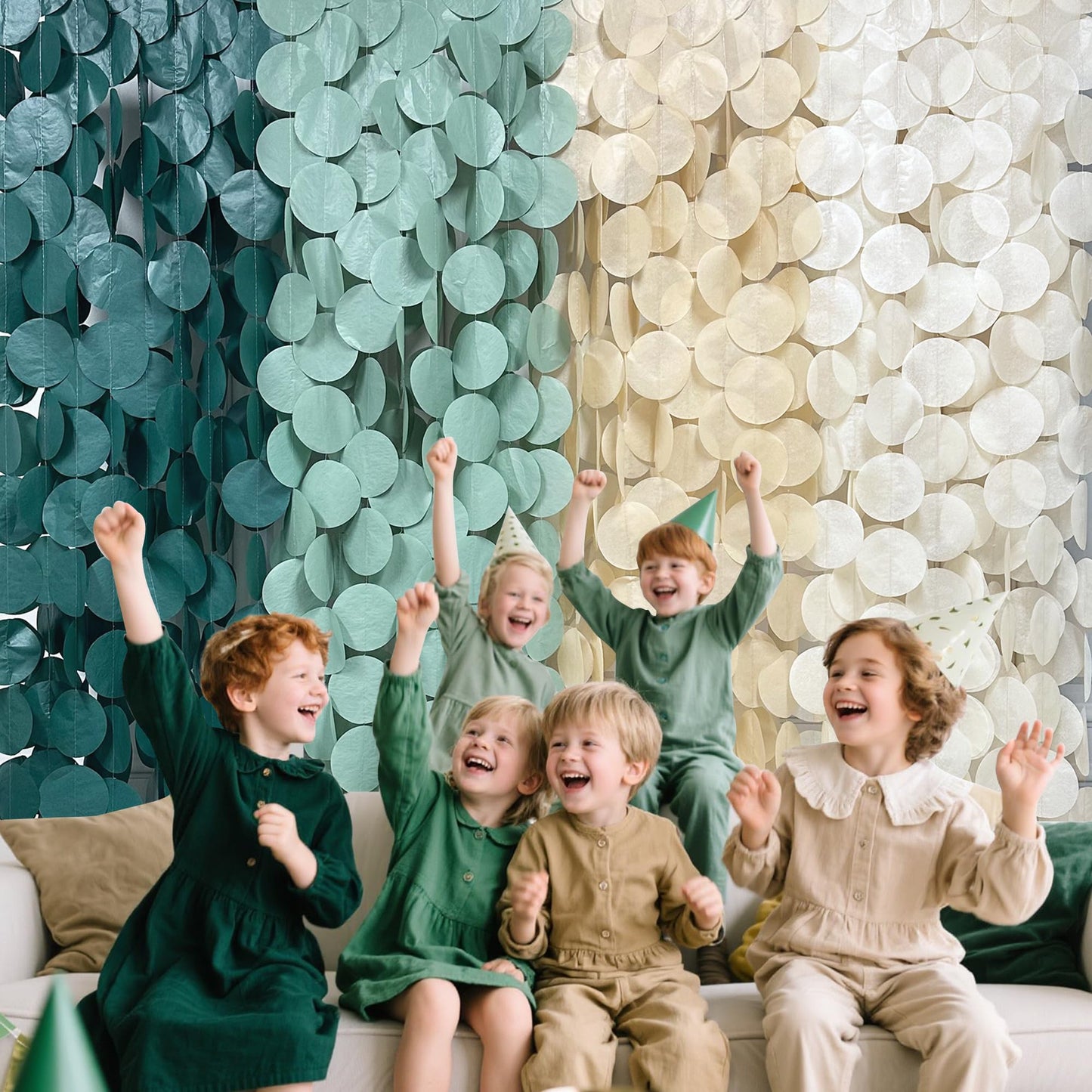 205Ft Sage Green Circle Dot Garland Backdrop Dusty Green Tissue Paper Polka Dots Hanging Streamer for Woodland Jungle Safari Neutral Birthday Baby Shower Wedding Engagement Party Decorations Supplies