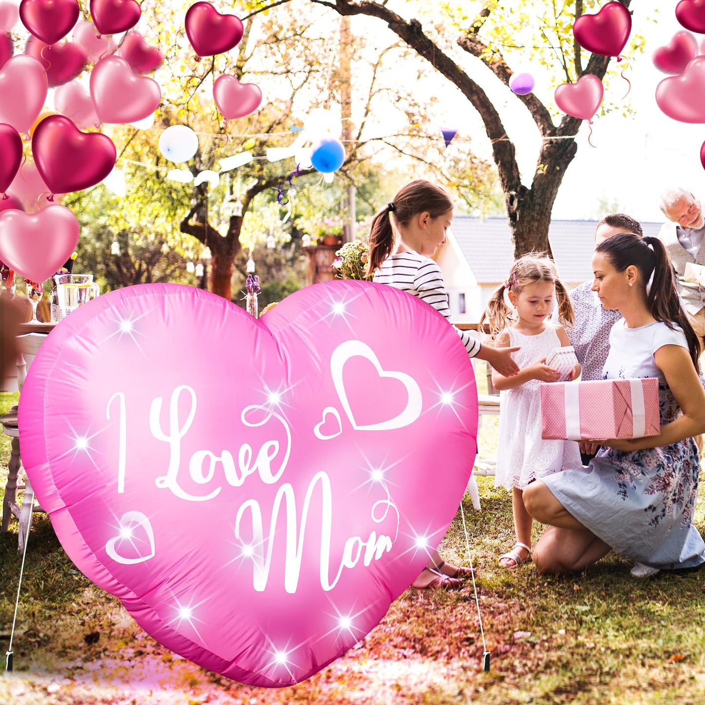 VIHOSE 4.2 ft Mother's Day Inflatables Decoration I Love Mom Blow up Decor Heart LED Lights Inflatable Decor for Outdoor Yard Garden Lawn Decoration Mom Gifts Party Supplies
