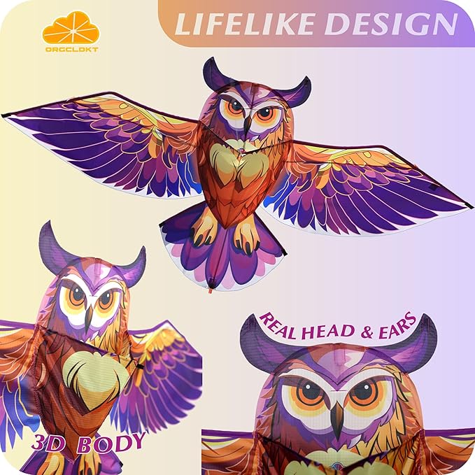 ORGCLDKT- 3D Lifelike Style Bird/Eagle Kite, Super Easy to Fly with, Ideal for Kids, Adults, Girls, Boys. Kites for The Beach, Grassland, Hiking