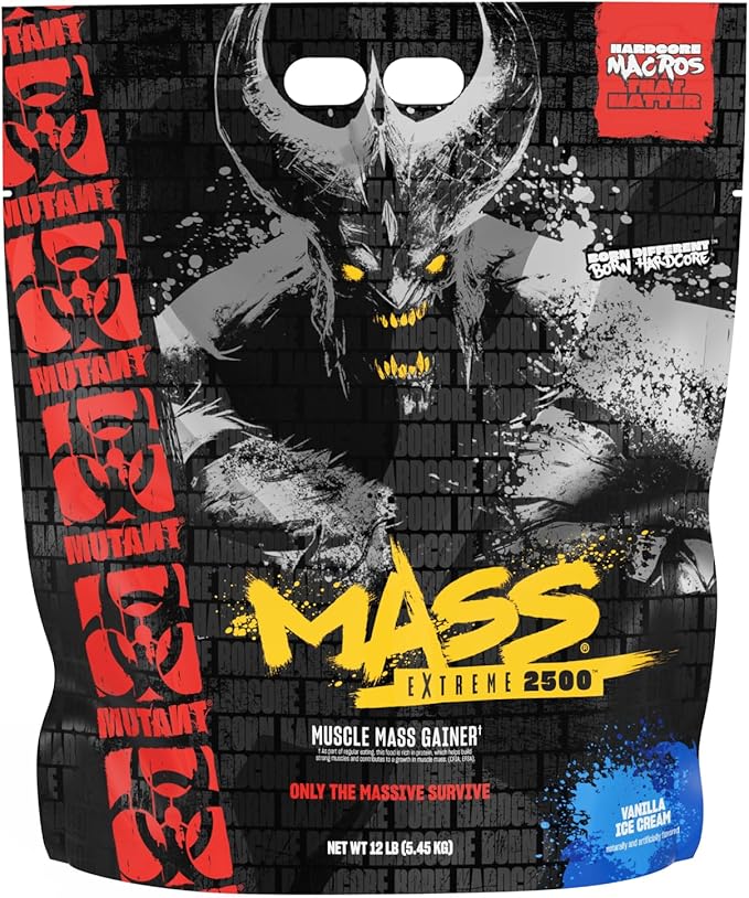 Mutant Mass Extreme Gainer ??Whey Protein Powder ??Build Muscle Size and Strength ??High Density Clean Calories (Vanilla Ice Cream, 12 lbs)