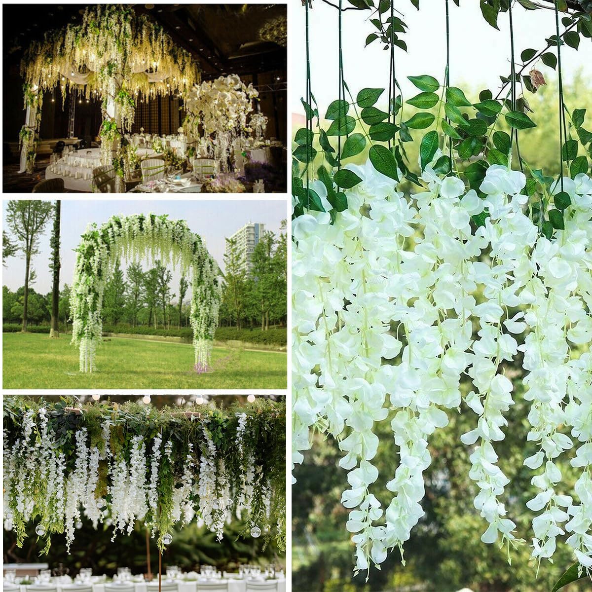 WONICE Artificial Wisteria Hanging Flowers Fake Wisteria Flower Garland Silk Vines Rattan Decor for Home Wedding Arch Wall Garden Greenery Bedroom Outdoor Office Party Decoration (12, White)