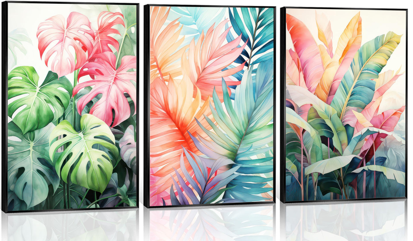 Uofnvrji 3pcs Tropical Botanical Canvas Wall Art Monstera Leaves Posters Botanical Prints Bohemian style Wall Decor Pictures Palm Leaves Paintings for Bathroom living room Decoration Unframed