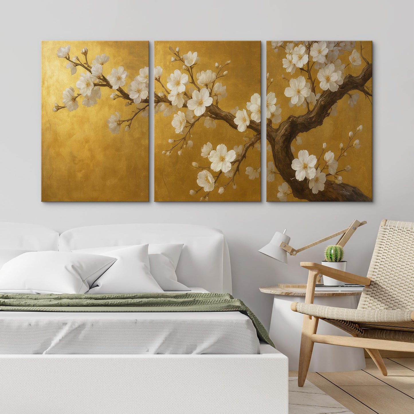 wall26 Canvas Print Wall Art Set Golden Cherry Blossom Tree Elegant Floral Illustrations Fine Art Decorative Botanical Rustic for Living Room, Bedroom, Office - 16"x24" x 3