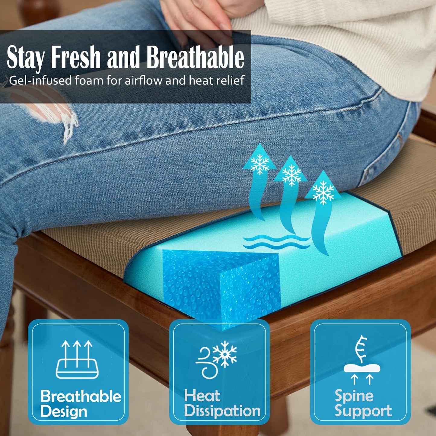 Nobildonna 2'' Thick High-Density Foam Indoor Chair Cushions | Dining Chair Pads with Ties, Removable Washable Cover, Kitchen Chair Cushions 17"x16",Light Brown 4 Pack