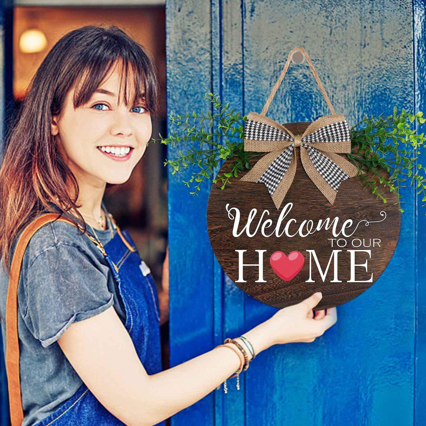 Yonuni Interchangeable Welcome to Our Home Sign, Equipped with 16 Replaceable Icons, Farmhouse Front Door Signs Wooden Wreath Suitable for All Seasons Holiday Halloween Christmas (12x12 Inch)