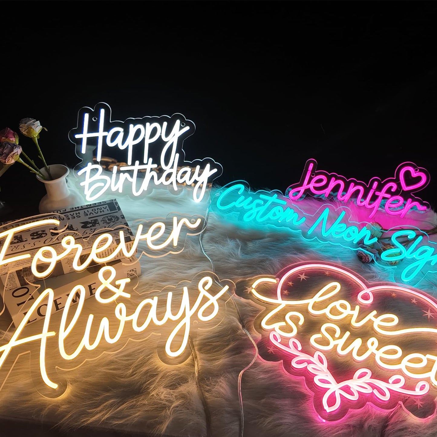 YARUVEX Custom Neon Sign, Personalized Neon Sign for Wall Decor, Customizable LED Neon Name Sign, Dimmable Custom Light up Sign for Wedding Birthday Party Business Bar Bedroom Optional 10" to 60"