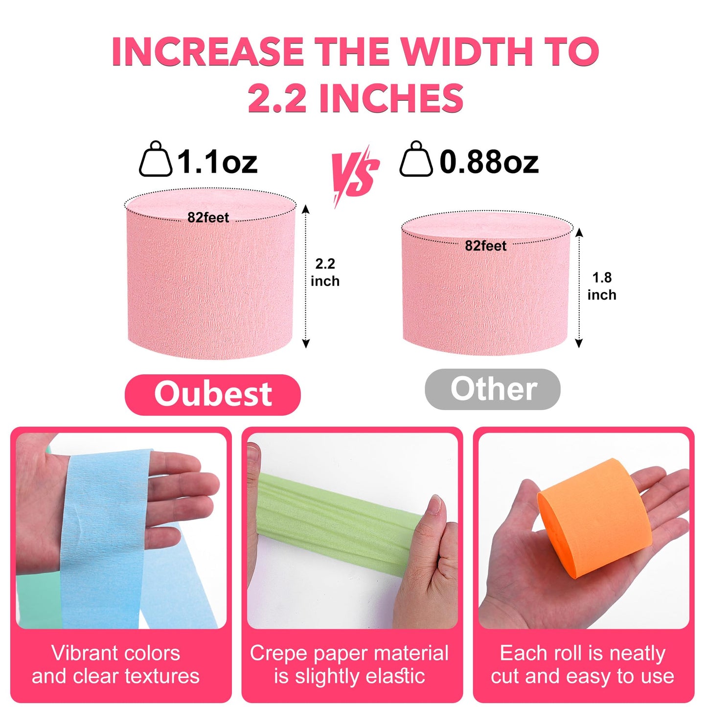 Oubest Crepe Paper Streamers 2.2 Inch x 656 Feet Ideal Party Supplies & Decorations for Birthdays Baby Showers Bachelorettes Weddings DIY, 8 Rolls Pastel Streamers Backdrops, Doorway & Wall Decor