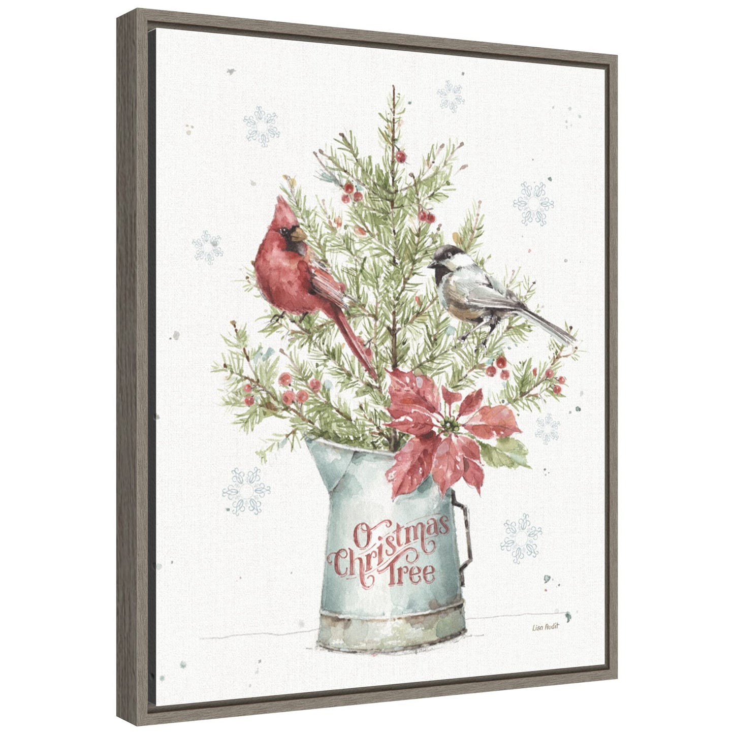 Amanti Art Framed Canvas Wall Art 20x16 A Christmas Weekend II with Chickadee by Lisa Audit, Framed Wall Art Canvas, Holidays Artwork, Rustic Farmhouse Decor, Small Painting for Living Room, Bedroom