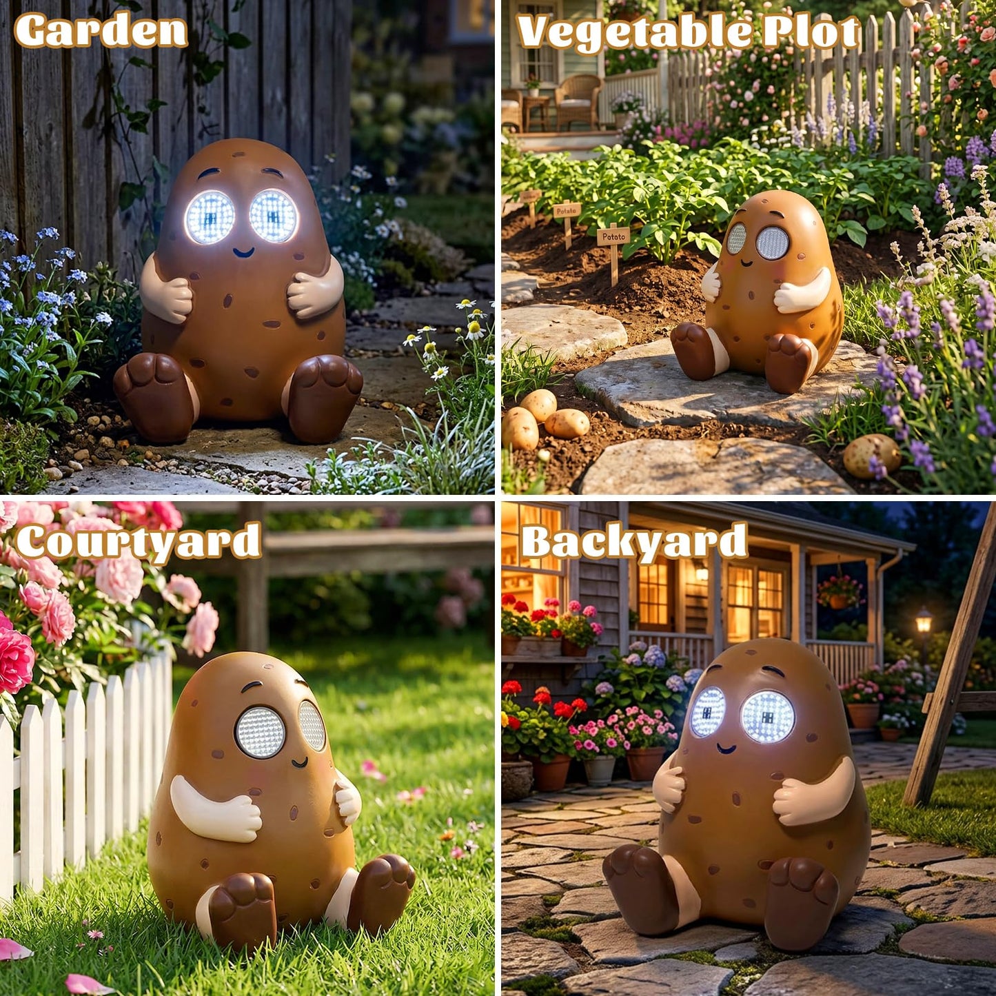 PaLuQiYa Solar Garden Statue,Cute Outdoor Statue with LED Light, Outdoor Decor for Patio,Balcony,Yard,Lawn Ornament,Birthday Gifts for Mom Grandma (Patato)