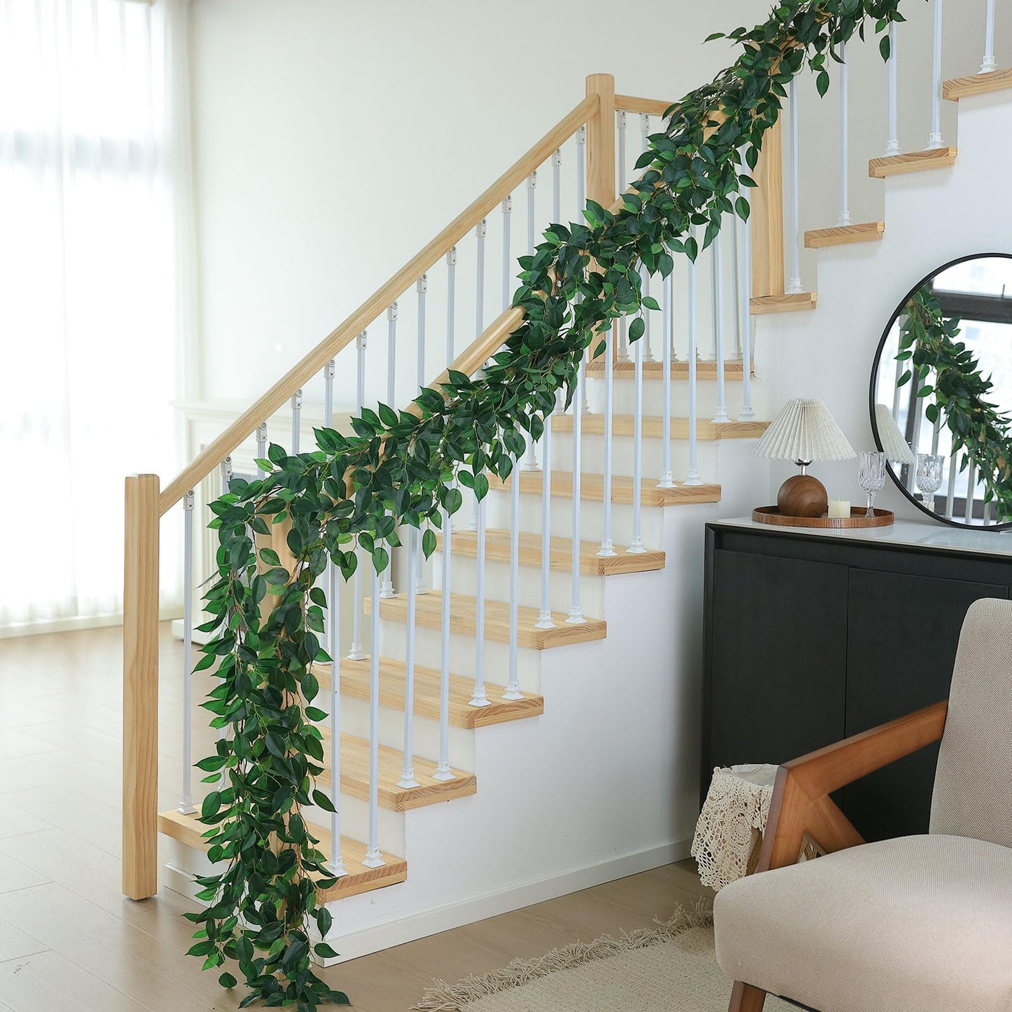 Mizii 2 Strands Artificial Vines Ficus Garland 78" Fake Vine with Silk Green Leaves Faux Hanging Plants Greenery Decorations for Bedroom Table Centerpieces Wall Party Wedding Room Decor (Ficus)