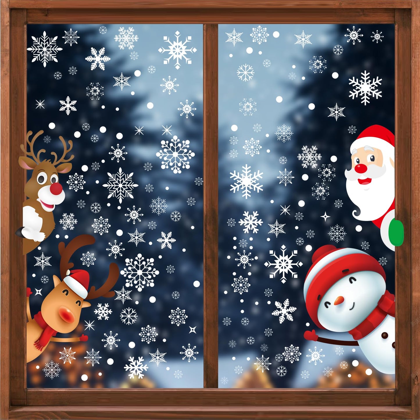 322Pcs Christmas Window Clings Xmas Snowflakes Decorations Santa Claus Reindeer Snowman Snowflake Xmas Decals Stickers for Glass Winter Holiday Home Party