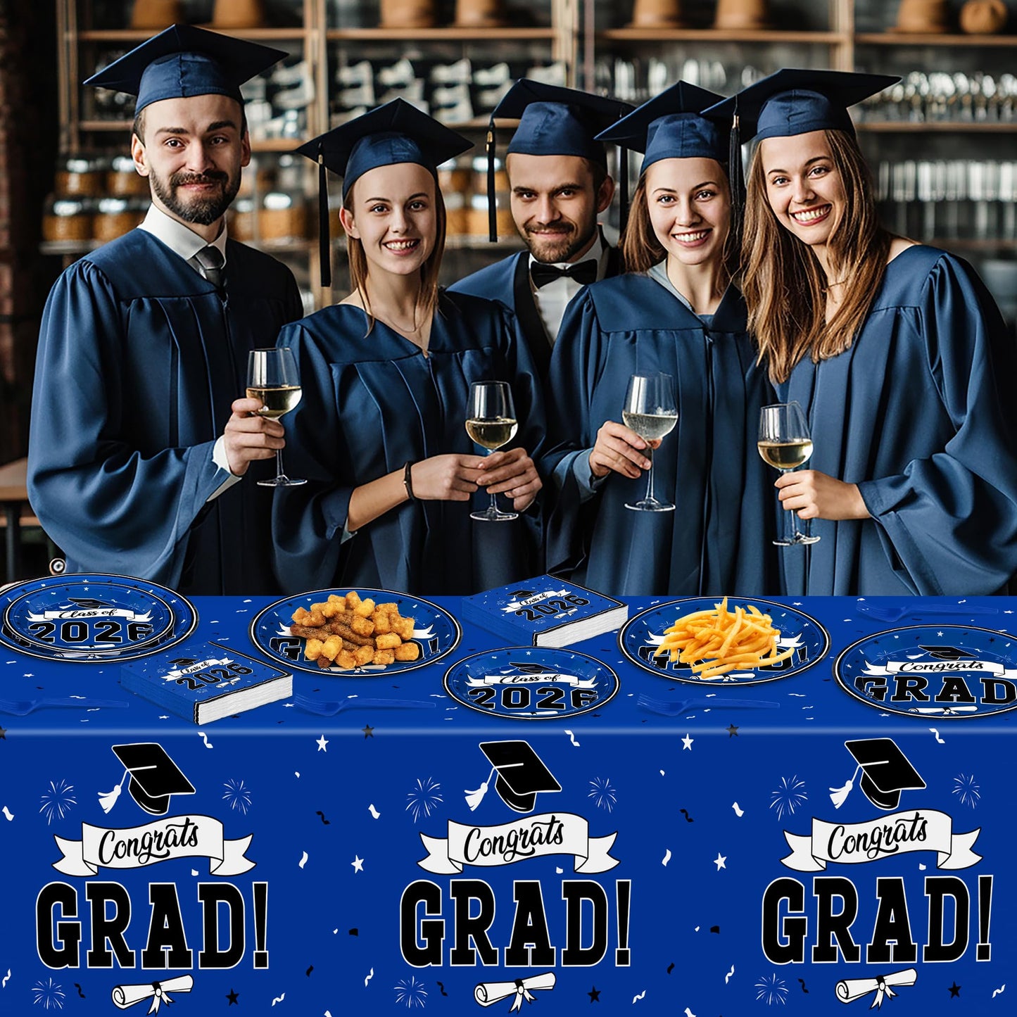 122 Pcs 2026 Graduation Decorations Serves 30, Graduation Party Plates and Napkins Set, Disposable Class of 2026 Grad Decorations, Blue Congrats Grad Paper Dinnerware Table Decor for Party