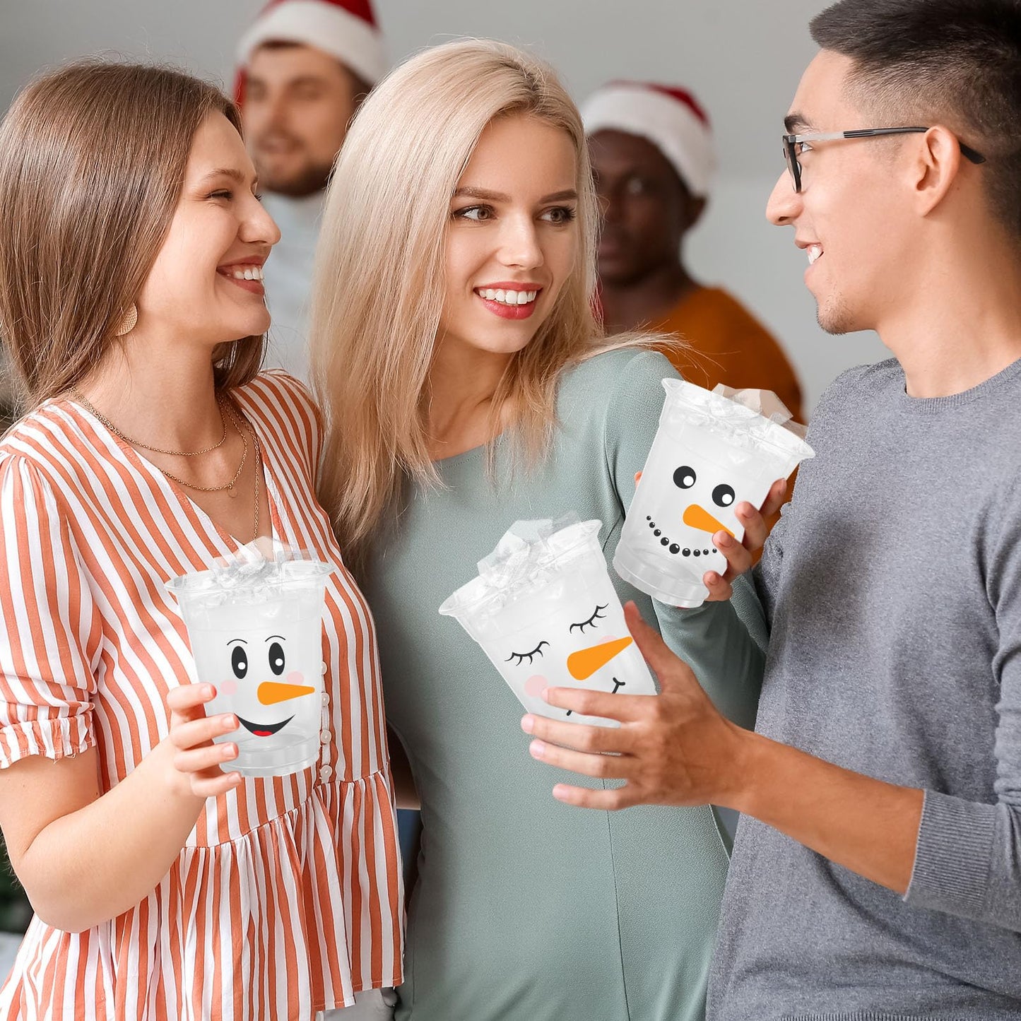 ABURRORI 50 Pcs 12OZ Snowman Plastic cups, Winter Merry Christmas Decorations Snowman Printed Plastic Cups Juice Soda Beverage Party Favors For Xmas Holiday Themed Decorations Supplies