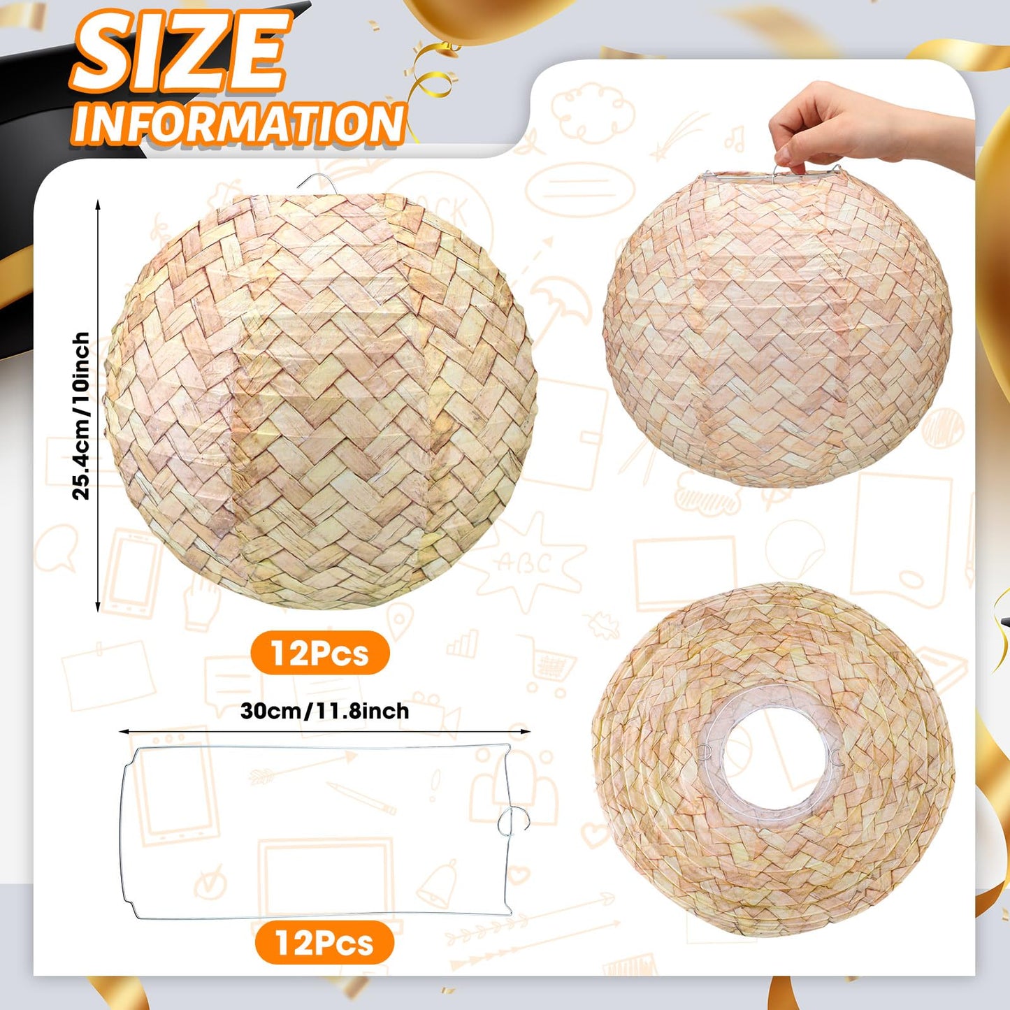 Retisee 12 Pcs Burlap Hanging Paper Lantern 10 Inch Back to School Decoration Boho Classroom Ceiling Decoration Chinese Party Decor for Birthday Wedding Bridal Baby Shower
