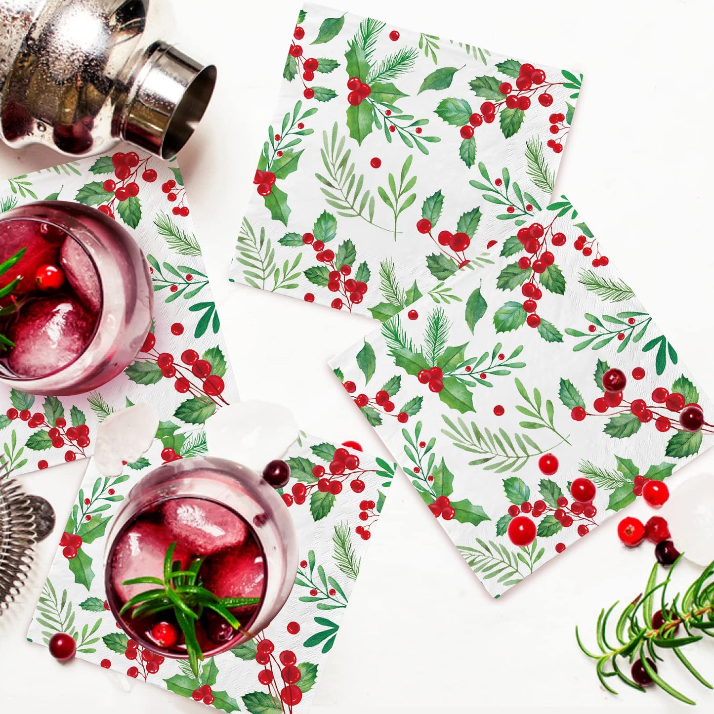 Christmas Party Supplies, Serve 50, Christmas Seasonal Holly Tableware Includes: Paper Dinner Plates, Dessert Plates, Luncheon Napkins and Beverage napkins, Great for Party Decorations