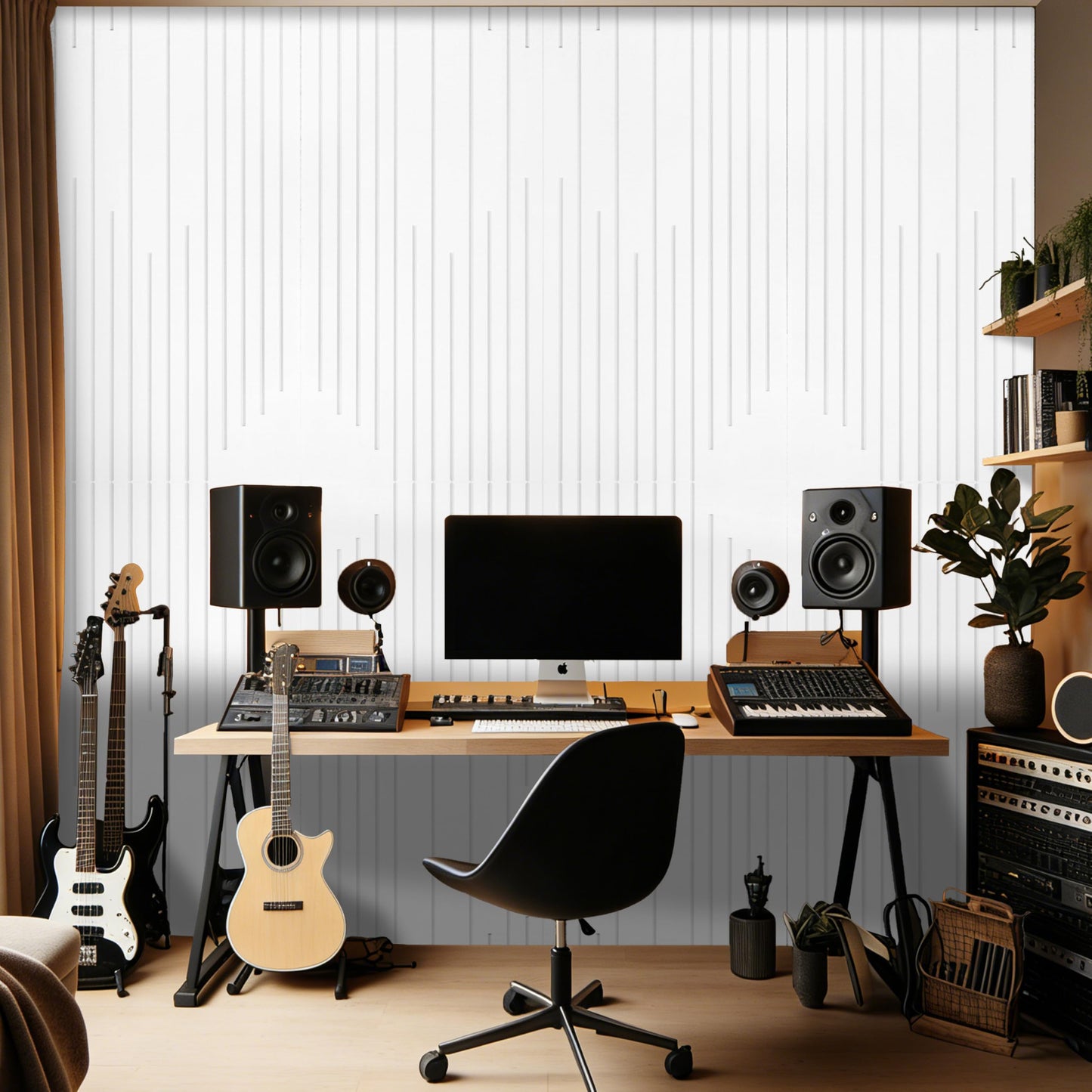 KERRAM 4-Pack Acoustic Panels with Self-Adhesive, 47.2 x 23.6 x 0.35 Inch High Density Sound Proof Panels for Walls, Decorative Sound Dampening Panels for Home Studio & Office Decor, White