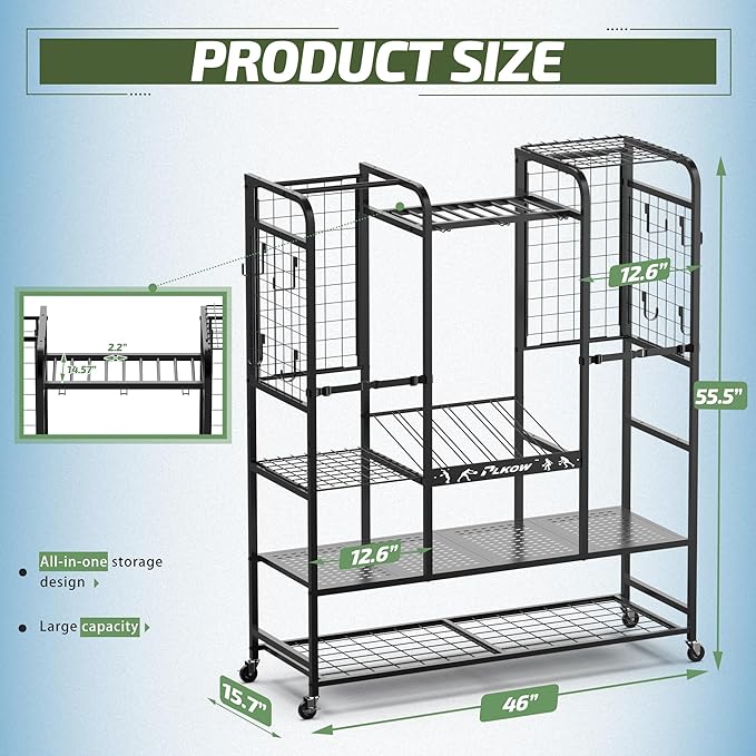 PLKOW Tennis Bag Organizer Tennis Racket Storage Rack, Tennis Equipment Holder for Bags, Balls, Racquet & Accessories, Versatile Gear Organizer for Garage, Club, or School