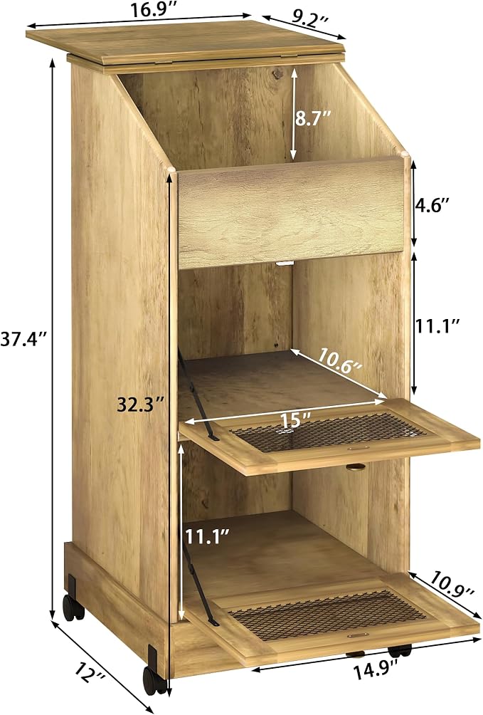 Potato Storage Bin, Wooden Bread Bins with Wheel, Movable Onion Storage Bin, Decorative Vegetable Storage Box for Kitchen Pantry, Brown