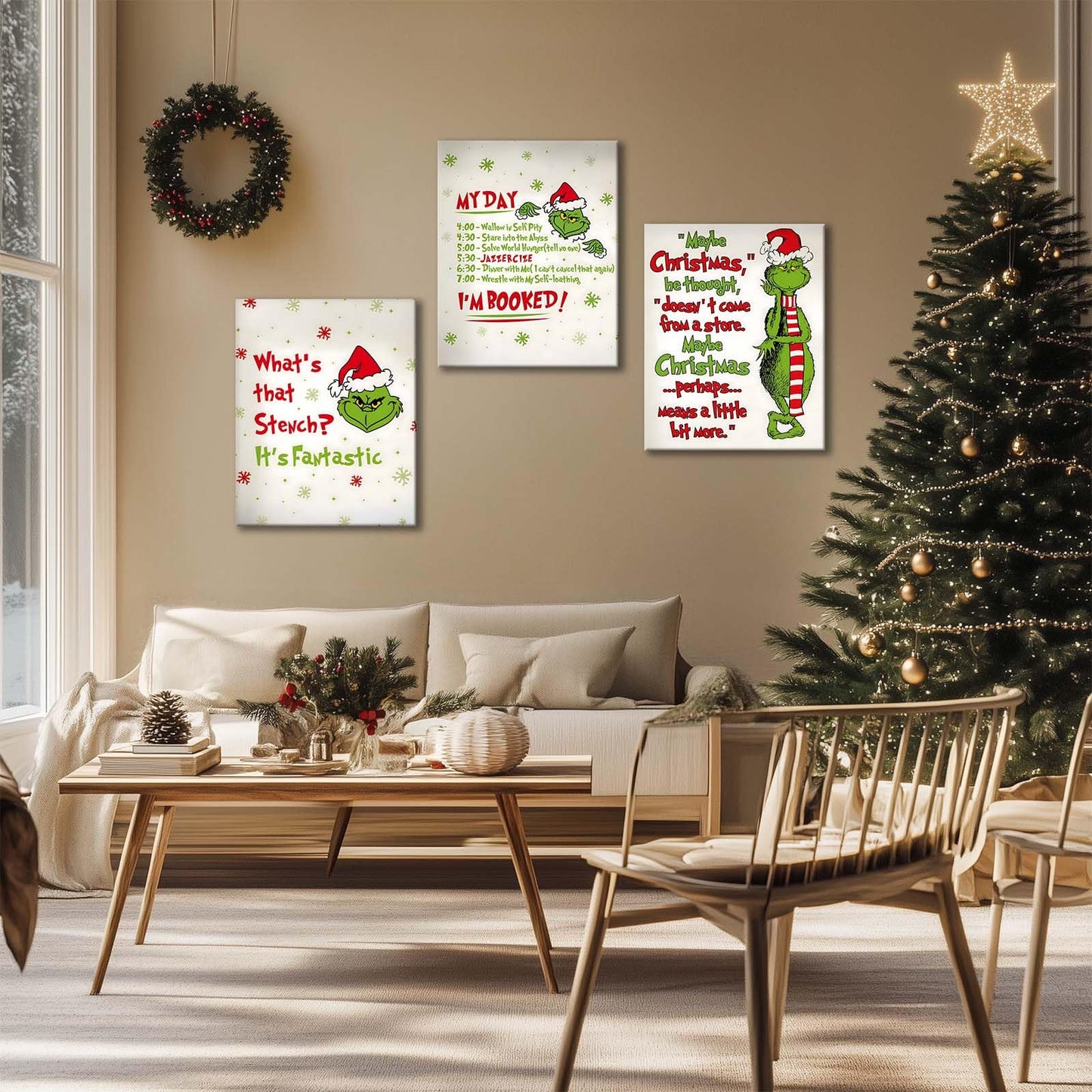 Christmas Canvas Wall Art Decor - “Maybe Christmas Means a Little Bit More” Holiday Quote Decor - 16x20 inch Whimsical Festive Wall Decoration for Room or Office - Premium Quality Canvas Print