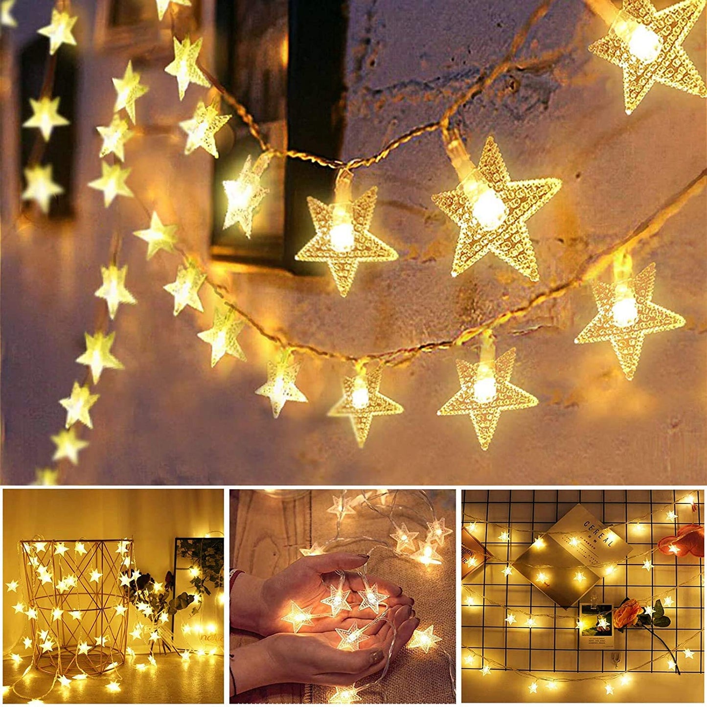 WFGGEH Star Plug in String Lights, 16ft 50 LED Plug in Star Warm White Fairy Lights for Birthday Party Holiday Christmas Home Decoration