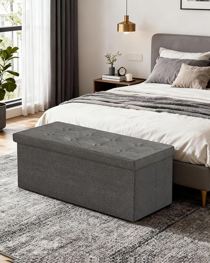 GLAXYFUR 43.3 inches Folding Storage Ottoman Bench Storage Chest Footrest for Bedroom, Entryway and Living Room, Holds up to 660 lb Dark Grey
