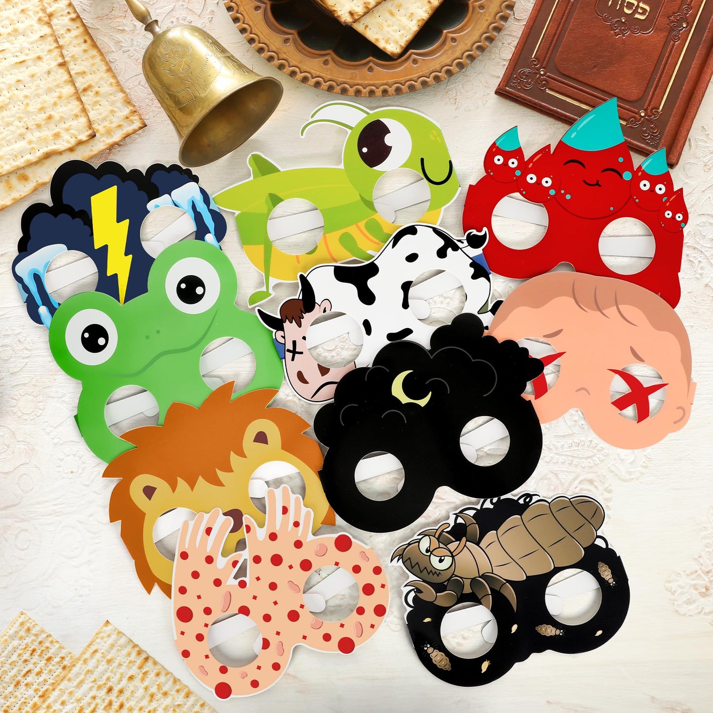 Melisheer 20 PCS Passover Decorations, Passover Paper Eyeglasses, Ten Plagues Props Set, Pesach Decorations Jewish Holiday Party Favors for Pesach Seder Supplies Costume Dress up Accessories