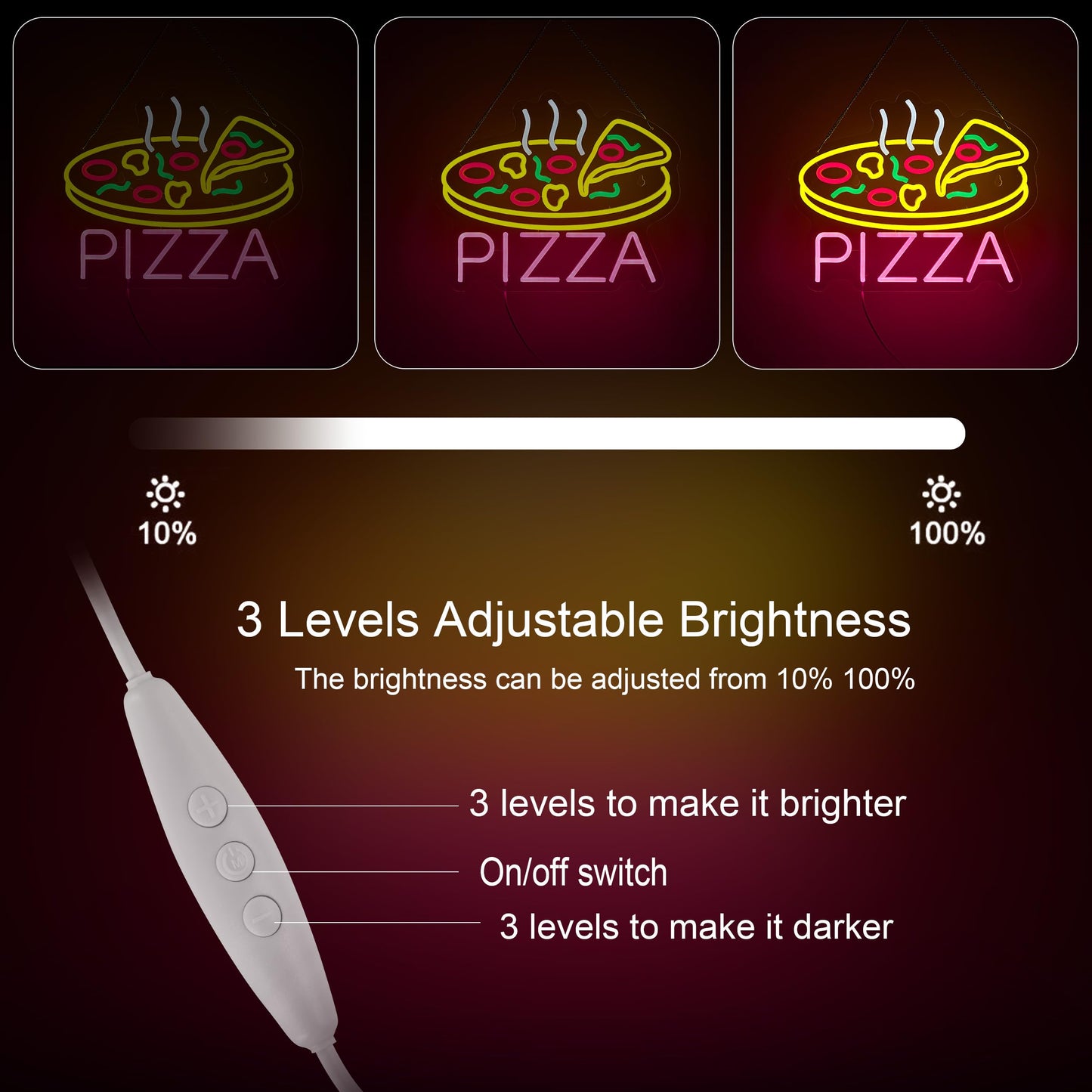 Hoyoelec Pizza Neon Sign for Wall Décor Dimmable LED Neon Sign USB Powered Neon Art Signs Decor