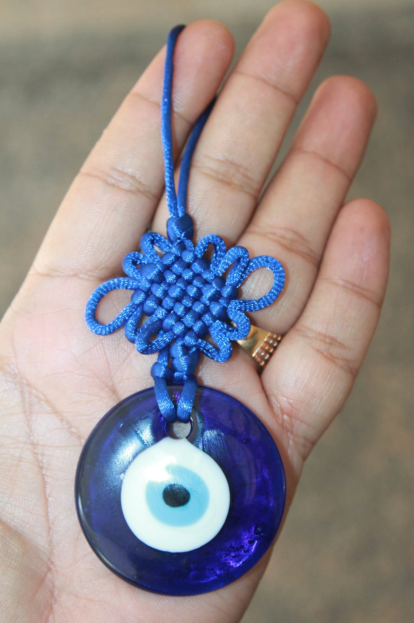 IS4A Talisman - Single Glass Evil Eye Protection - Good Luck Charm, Home, Office, Car Decoration, Blessing Ornament, Reflects Negative Energy (6 Inch)