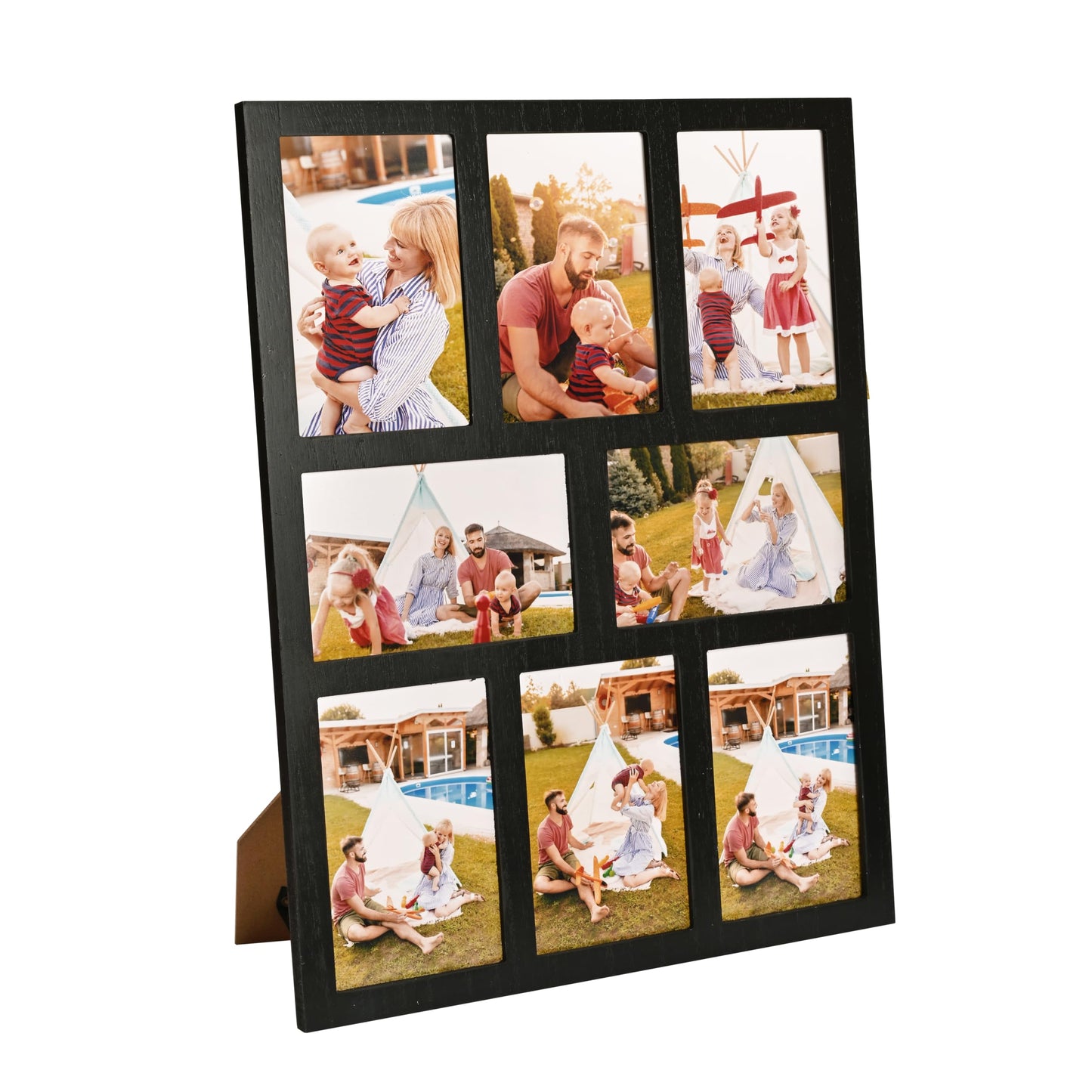 MONT PLEASANT 4x6 Collage Picture Frame Family Photos Display - 8 Openings Collage Wall Decor, Tabletop Stand Black Picture Frames Set for Home Living Room Family Gifts