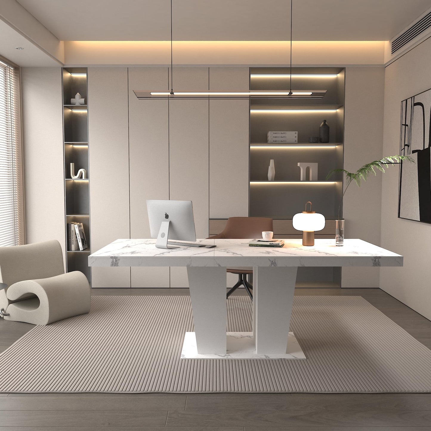 Ball & Cast Expandable Dining Table for 6-10,63-78.74" Kitchen Table W/Heavy Duty Pedestal Base,Rectangular Extendable Dining Room Table for Small Space,White Marble