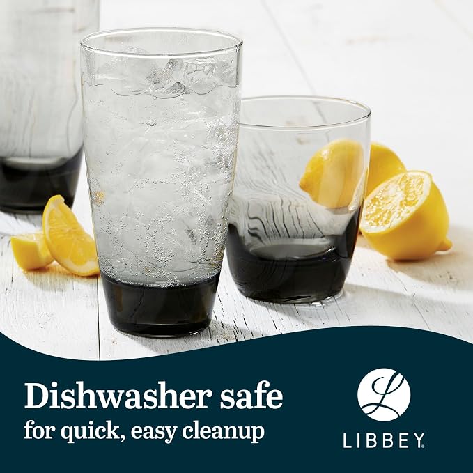 Libbey Classic Rocks and Tumbler Glass Cups Set, Elegant Mixed Drink Glasses Set with Modern Clean Lines, Dishwasher Safe Drinkware Set of 16