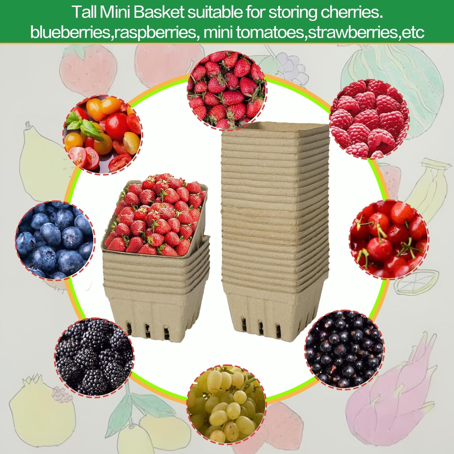 60 Pack Natural Pulp Fiber Berry Basket, Molded Produce Vented Kitchen Supplies for Strawberry Blueberry Raspberry, fruit baskets,berry containers,farmers market stand (Berry Basket (60 Pcs))