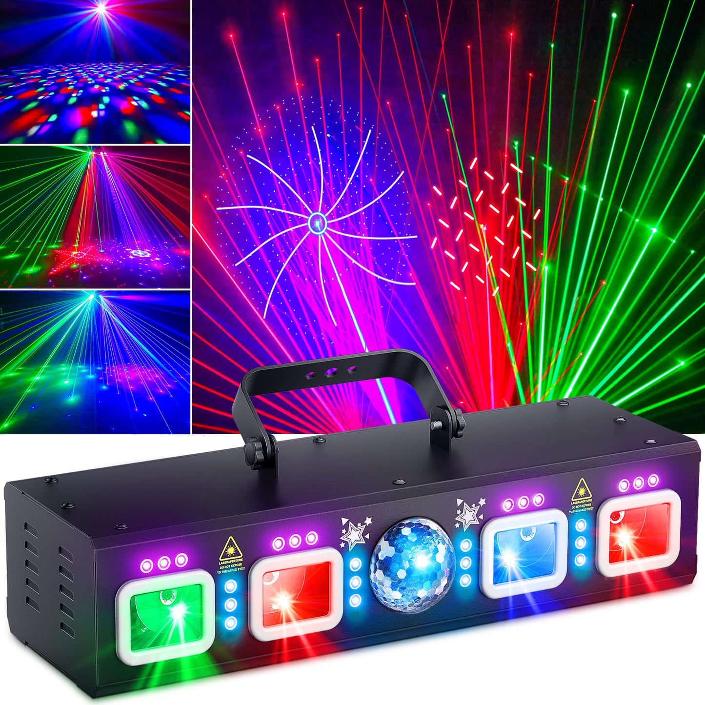 KeoBin DJ Lights for Parties, Pro 6 in 1 DMX & Sound Activated Laser Light Show Machine with Disco Ball Light, RGBW & UV Strobe Party Lights Indoor for Rave Club Dance Bar Gig DJ Lighting