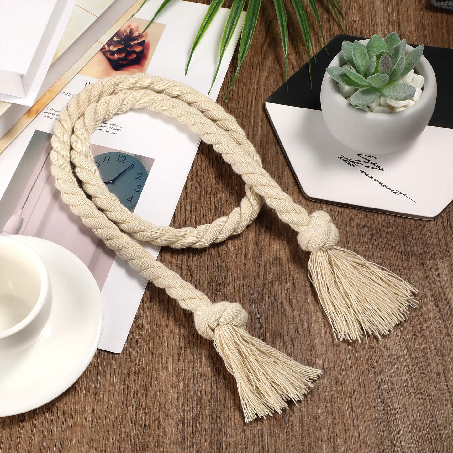 8 Pieces Curtain Rope Tiebacks Curtain Rope Holdback Handmade Curtain Tie Backs Rural Style Curtain Decorative Holdbacks for Drapery Tieback, Window Sheer, Curtain (Beige)