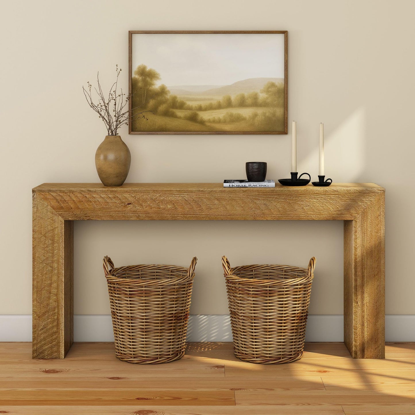 Plank+Beam 66 Inch Camden Console Table - Solid Pine Wood, Easy Assembly for Living Room or Entryway, Rustic Honey