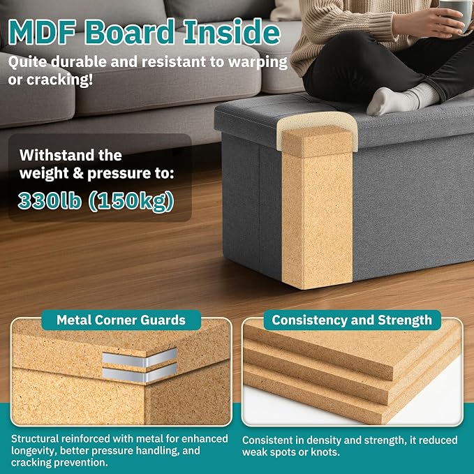 35-INCH Storage Ottoman Bench, Footrest with Storage, End of Bed Bench Coffee Table for Living Room, Bedroom, Entryway, Dark Gray